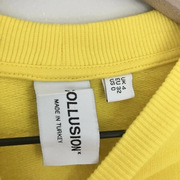 Collusion Women's Cropped Oversized Crew Neck Sweatshirt in Yellow Size 0 - Picture 3 of 7